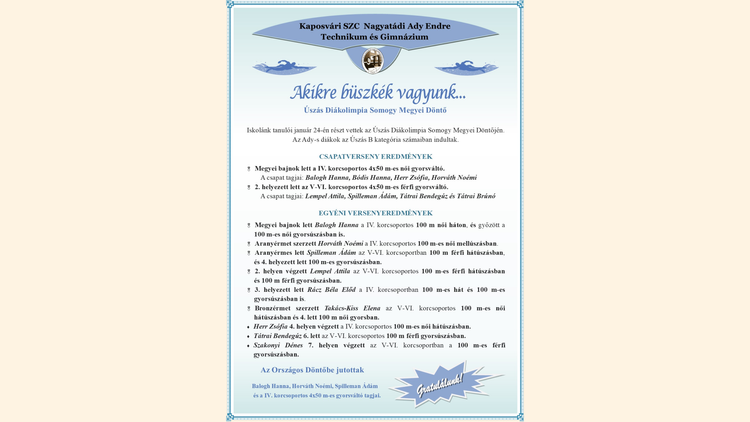 Úszás Diákolimpia Somogy Megyei Döntő