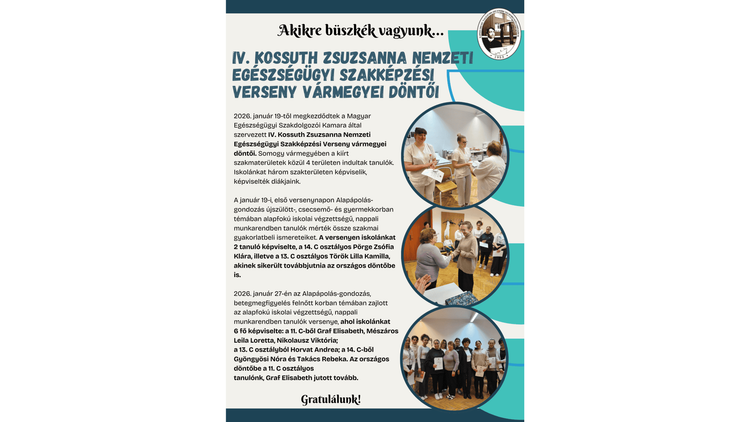 IV. KOSSUTH ZSUZSANNA NEMZETI EGÉSZSÉGÜGYI SZAKKÉPZÉSI VERSENY VÁRMEGYEI DÖNTŐI