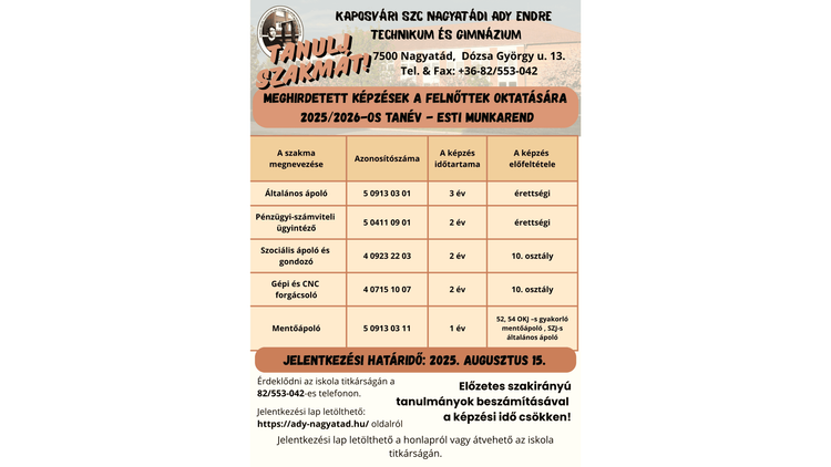 MEGHIRDETETT KÉPZÉSEK A FELNŐTTEK OKTATÁSÁRA