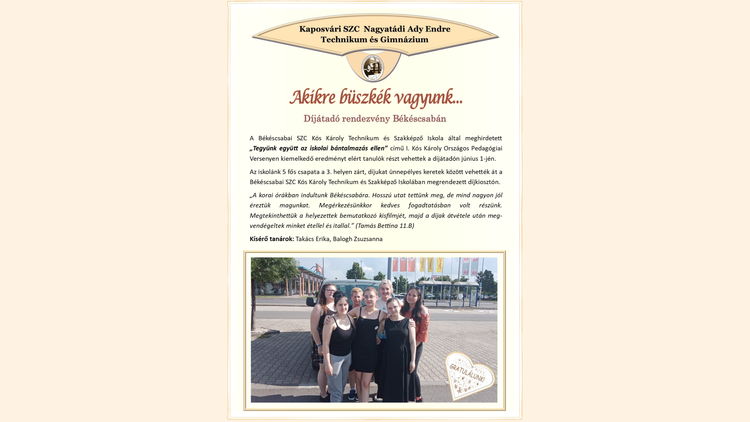 Díjátadó rendezvény Békéscsabán
