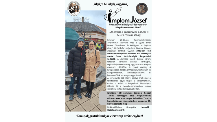 Implom József középiskolai helyesírása verseny Kárpát-medencei döntő