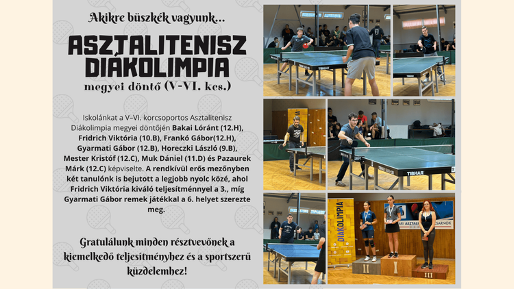 Asztalitenisz Diákolimpia megyei döntő V-VI. kcs.