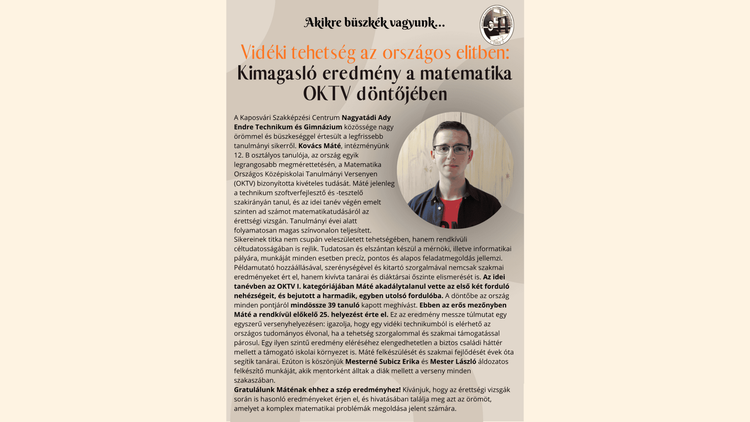 Vidéki tehetség az országos elitben: Kimagasló eredmény a matematika OKTV döntőjében