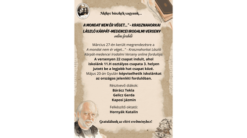 A mondat nem ér véget…” - Krasznahorkai László Kárpát-medencei Irodalmi Verseny online forduló