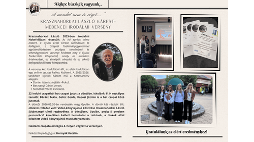 A mondat nem ér véget…” - Krasznahorkai László Kárpát-medencei Irodalmi Verseny