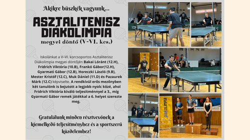 Asztalitenisz Diákolimpia megyei döntő V-VI. kcs.